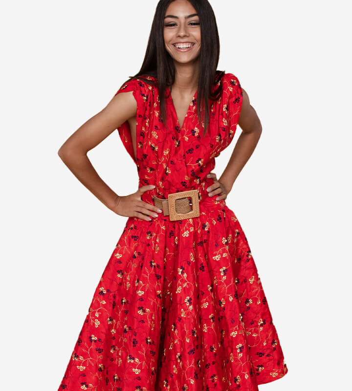 Floral short dress red